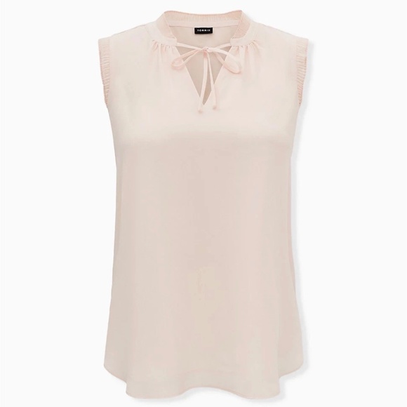 Torrid Top Tie  Blouse Sleeveless Blouse Ruffle Neck Blouse 0 Pink V Neck Sz 12 - Picture 1 of 13